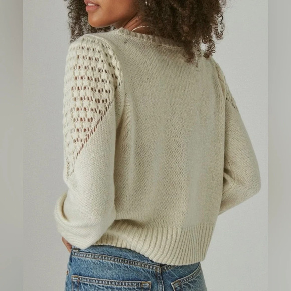 Lucky Brand Textured Dot Crew Neck Sweater Ivory Sz Medium - Picture 2 of 11
